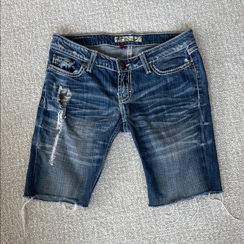 BKE Distressed Cut Off Denim Bermuda Shorts